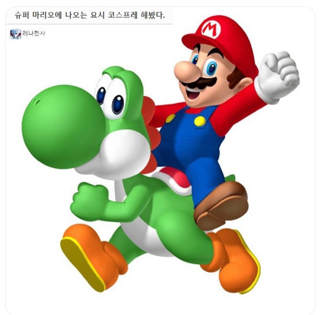 슈퍼 마리오에 나오는 요시 코스프레 해봤다.
