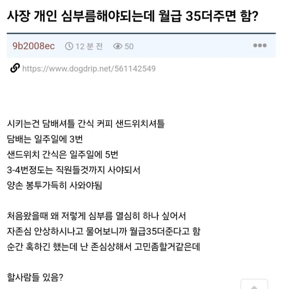 사장 개인 셔틀하는데 월급 35만원 더준다면 함?