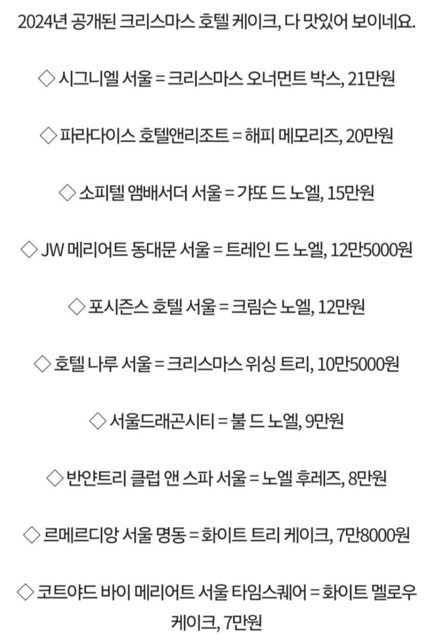 2024년 크리스마스 호텔 케이크 가격 정리.jpg
