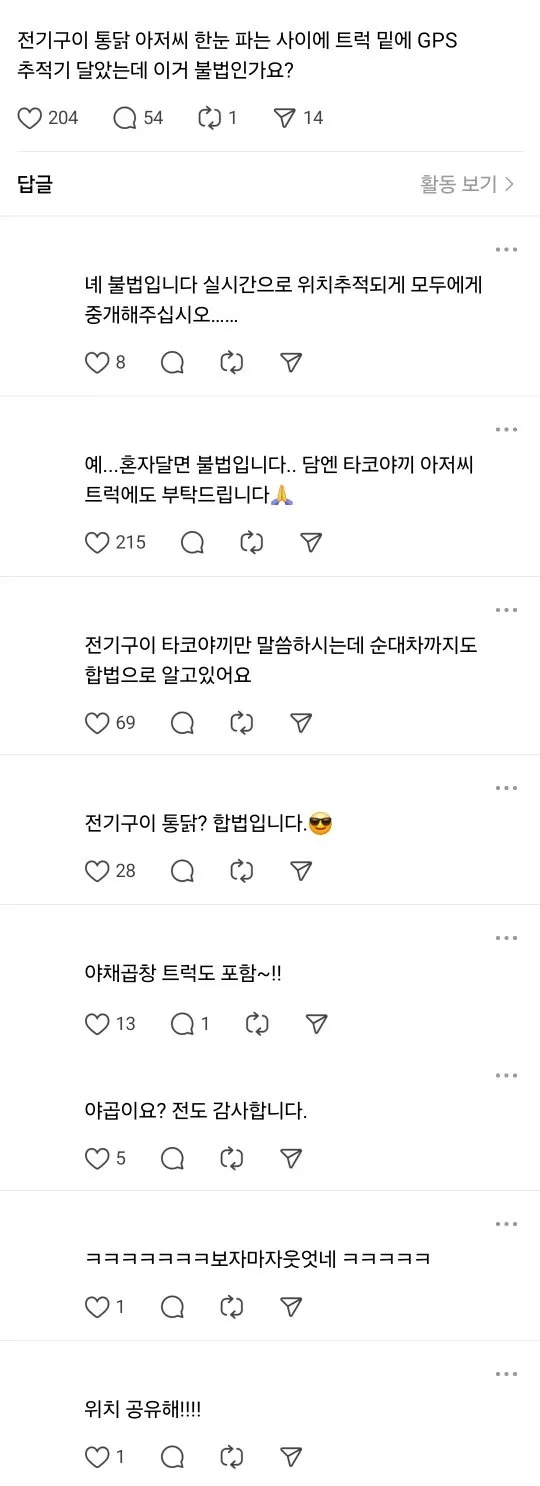 전기 통닭 아저씨 트럭 밑에