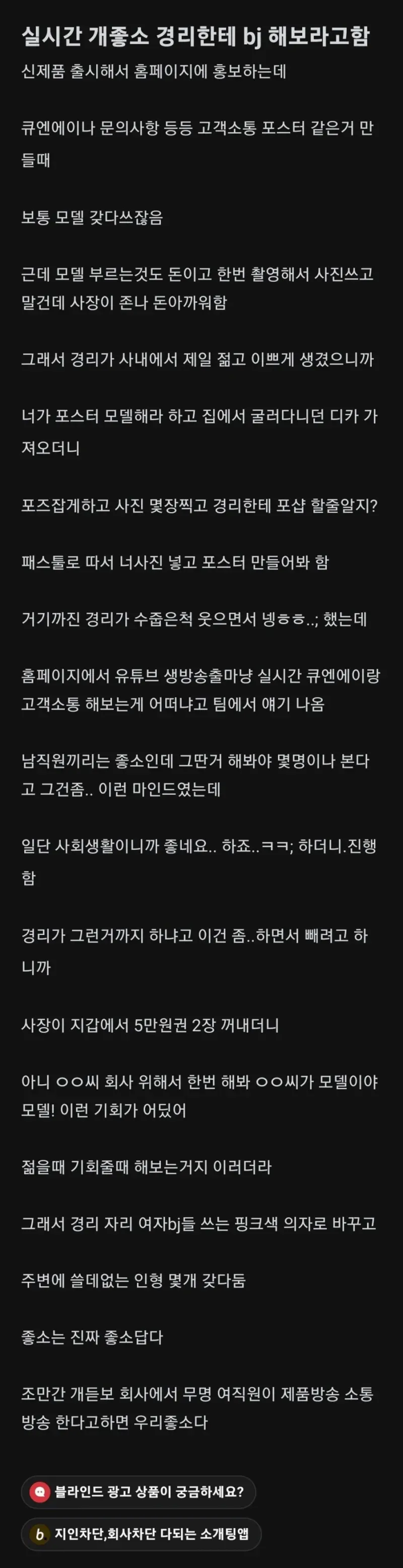 경리를 제품 홍보모델로 쓰는 좋소.blind