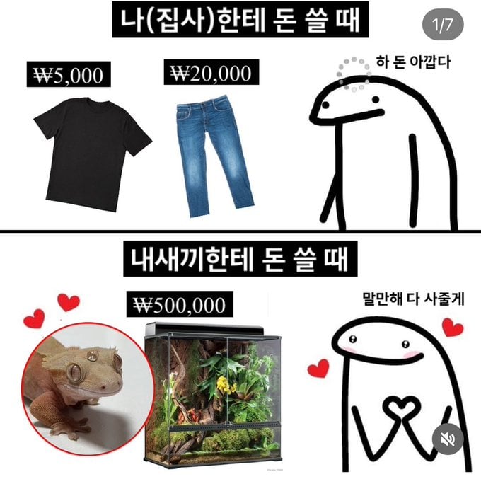 나한테 돈 쓸 때와 내 반려동물한테 돈 쓸 때.jpg