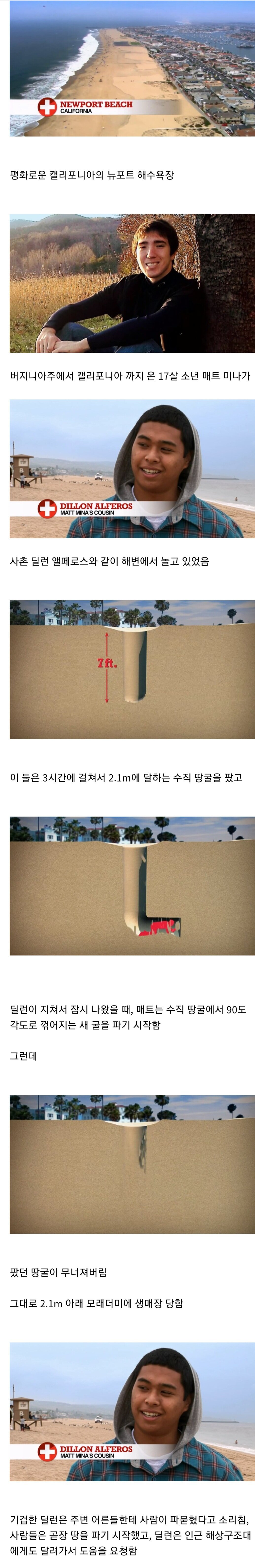 해수욕장에서 땅파다가 생매장된 소년