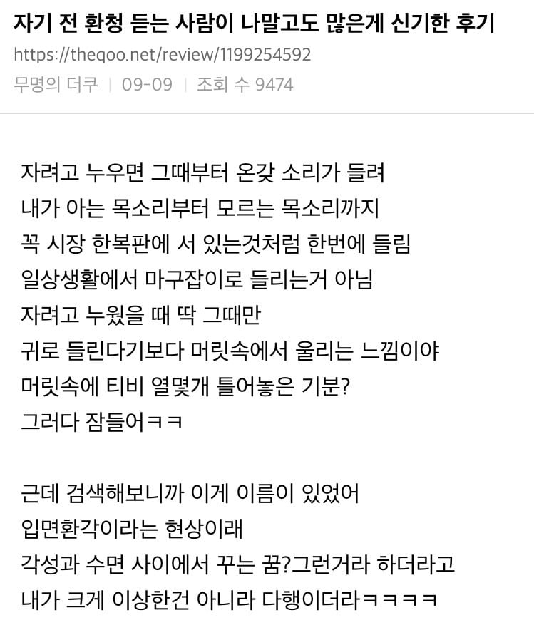 자기 전 환청 듣는 사람들