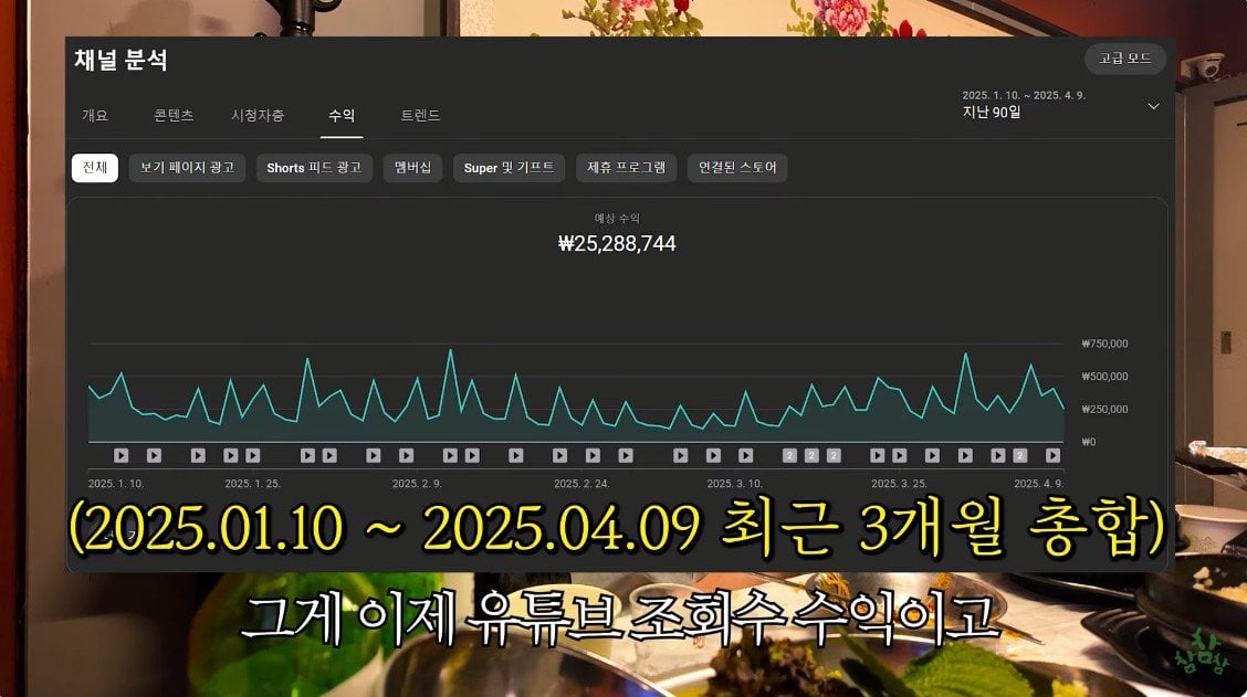 150만 유튜버의 3개월 수입