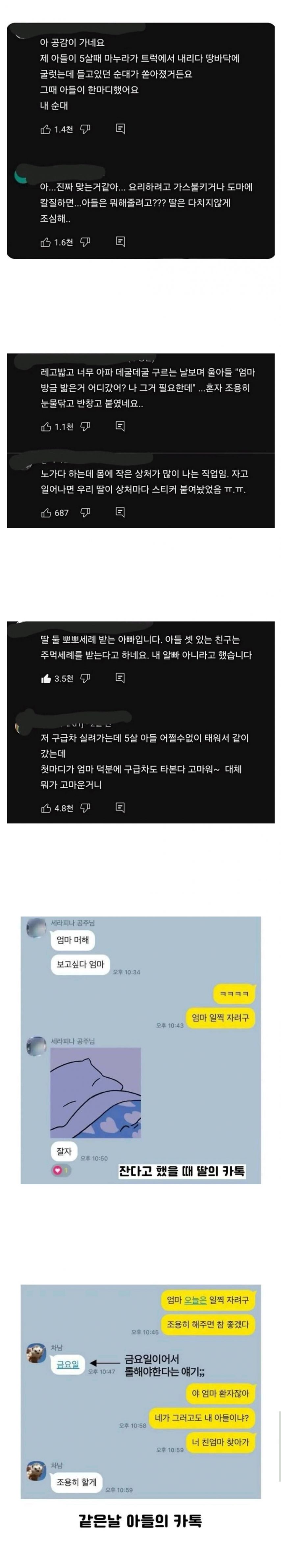 아들과 딸의 온도 차이