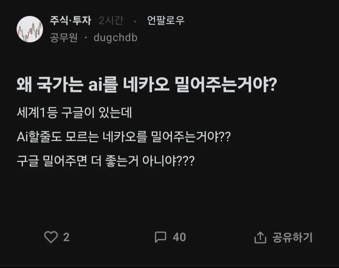 왜 국가는 ai를 네카오 밀어주는거야?.blind