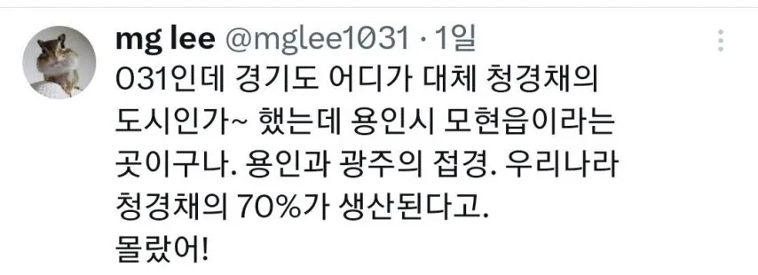 친구가 자기 동네에 청경채 동상 있대서 무슨 소리냐고 했는데