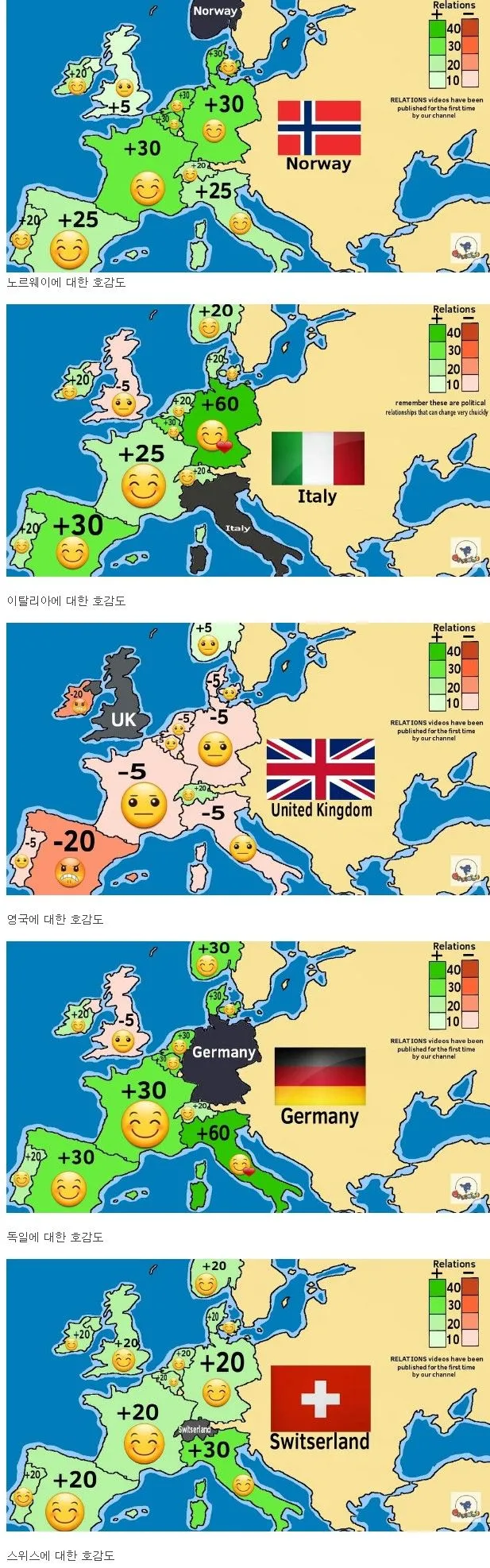 유럽 국가들끼리의 호감도.