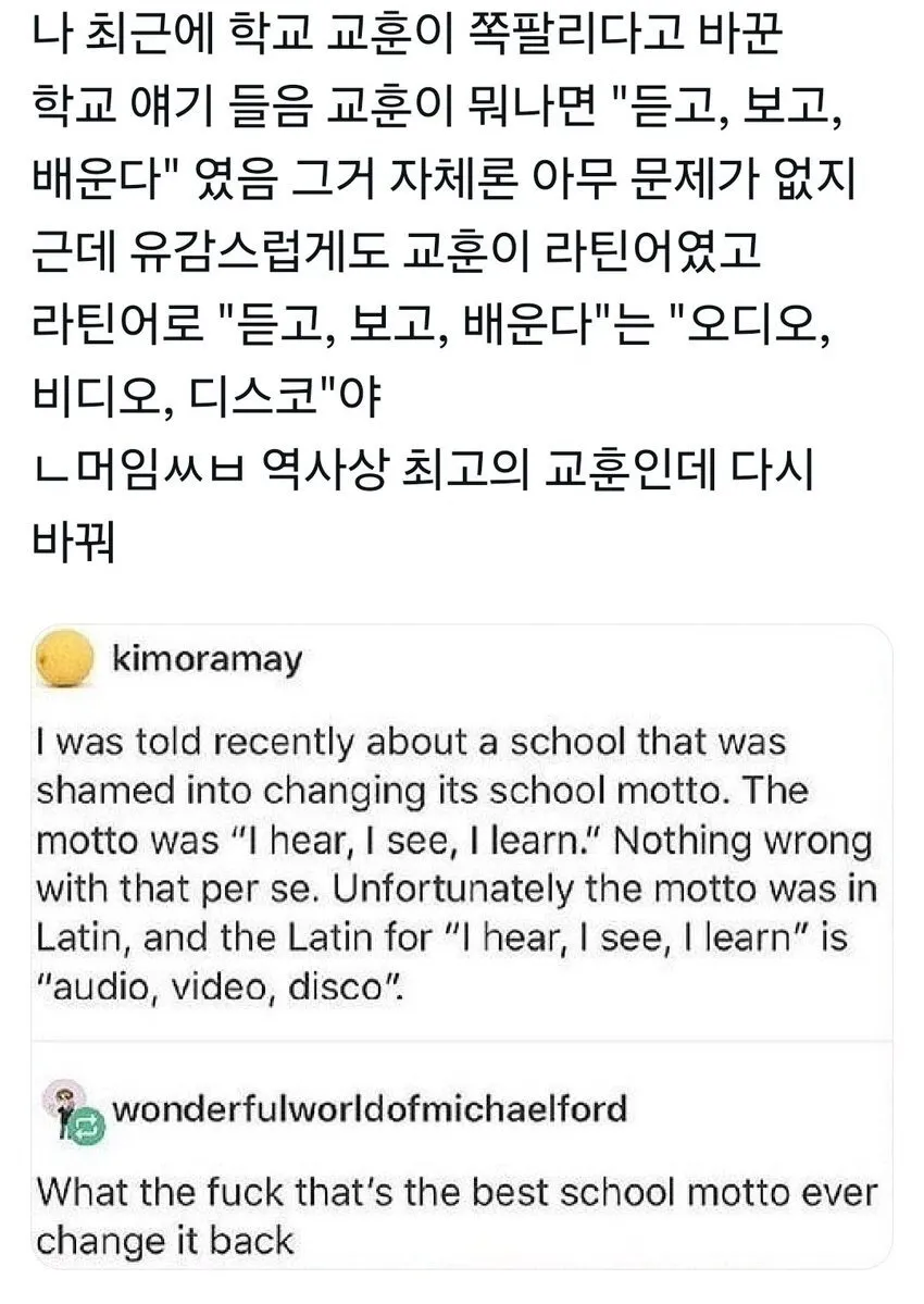 교훈을 바꾼 이유가 이해 안가는 학교