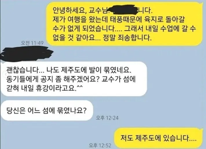 교수님 제가 결항으로 수업 참여가 힘듭니다