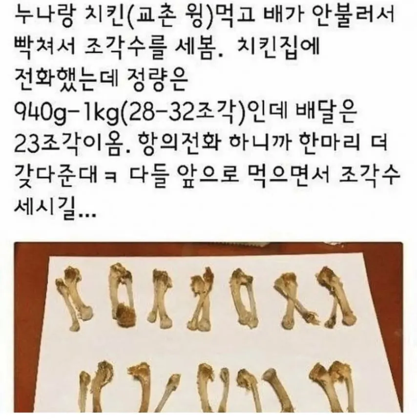 치킨먹을때 뼈 조각수를 세야하는이유