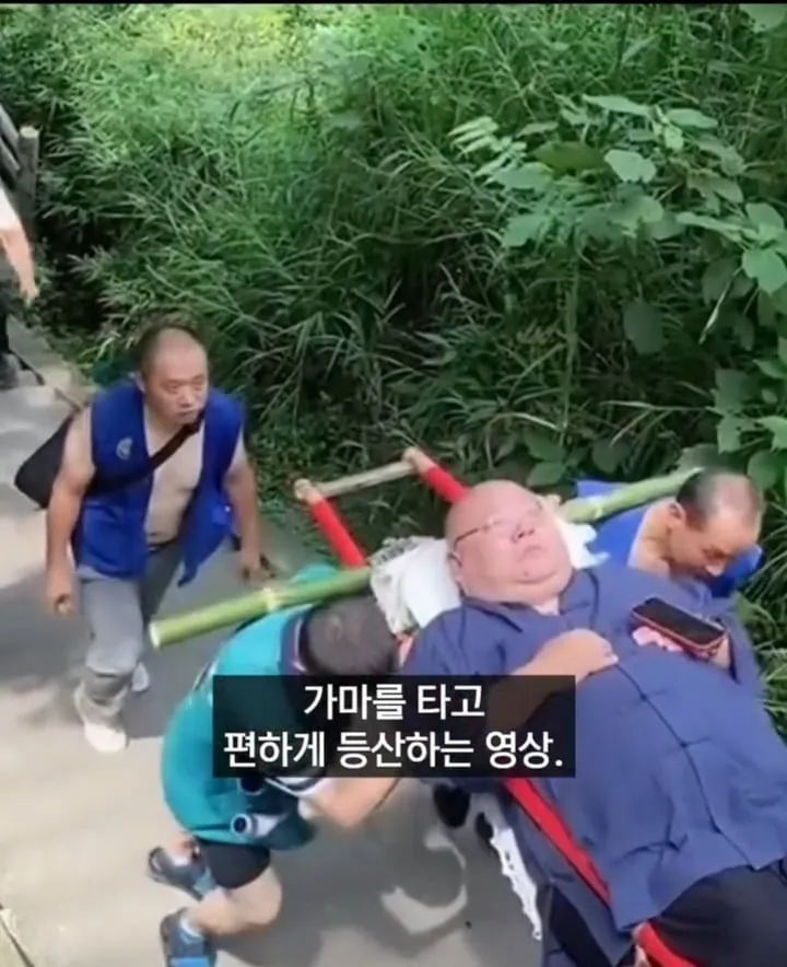 10시간동안 가마타고 등산했다는 130kg 중국재벌ㄷㄷ