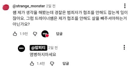 맛있는 식단 알려주는 유튜버 댓글 근황
