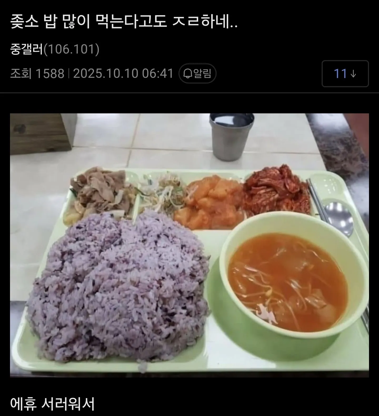 밥 많이 먹는다고 ㅈㄹ해서 서러운 ㅈ소인