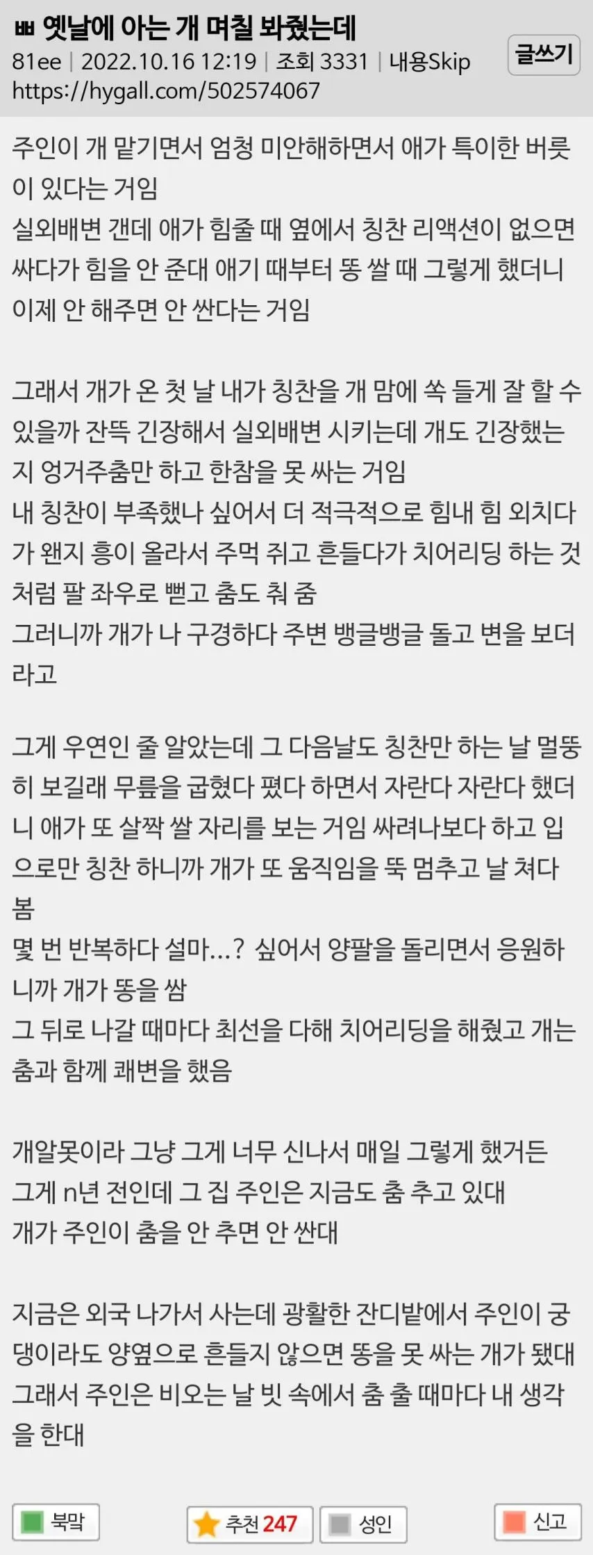 옛날에 아는 개 며칠 봐줬는데ㅋㅋㅋㅋㅋㅋ