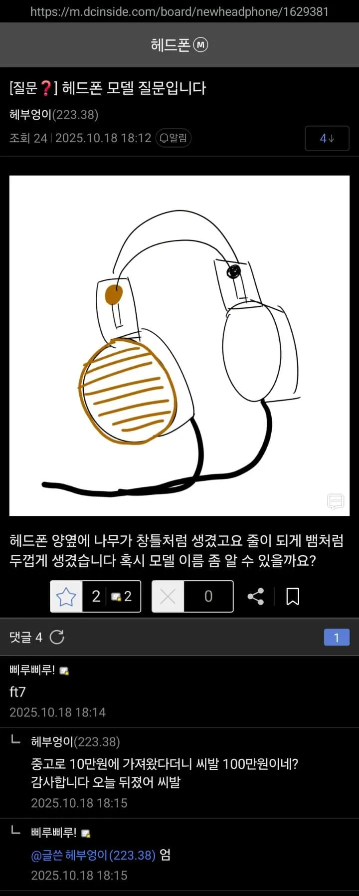 디시에 헤드폰 질문하러 온 여자