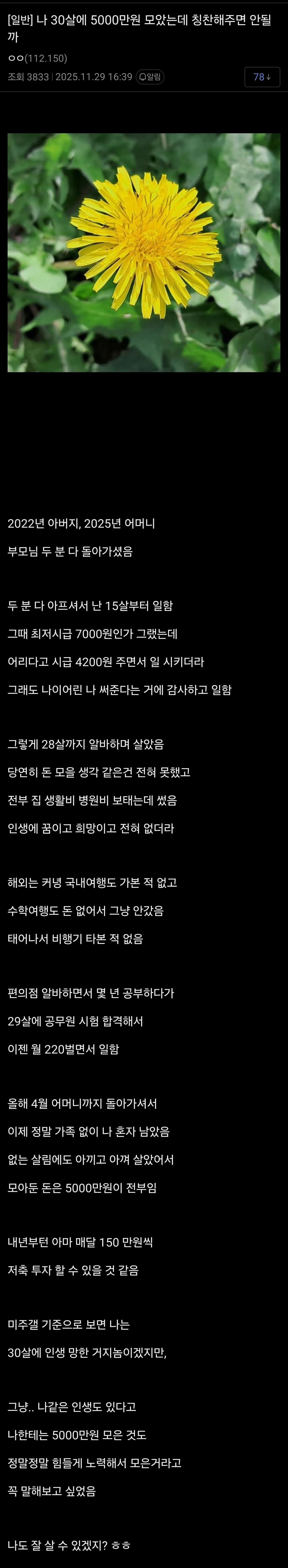 서른에 5천만원 모았다고 칭찬해달라는 디씨인