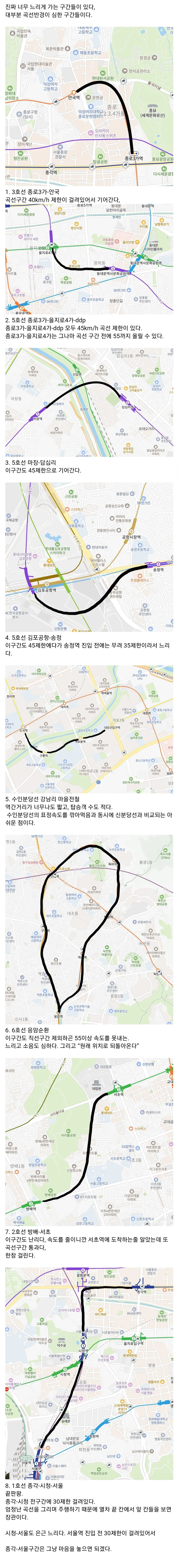 지하철이 기어가는 구간들