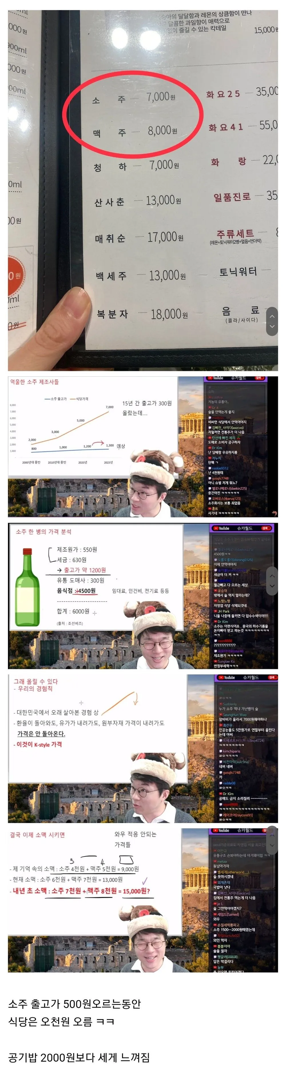 소주 7000원 식당 기적의 계산법