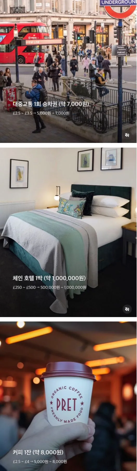 영국 여행 체감 물가 추정치