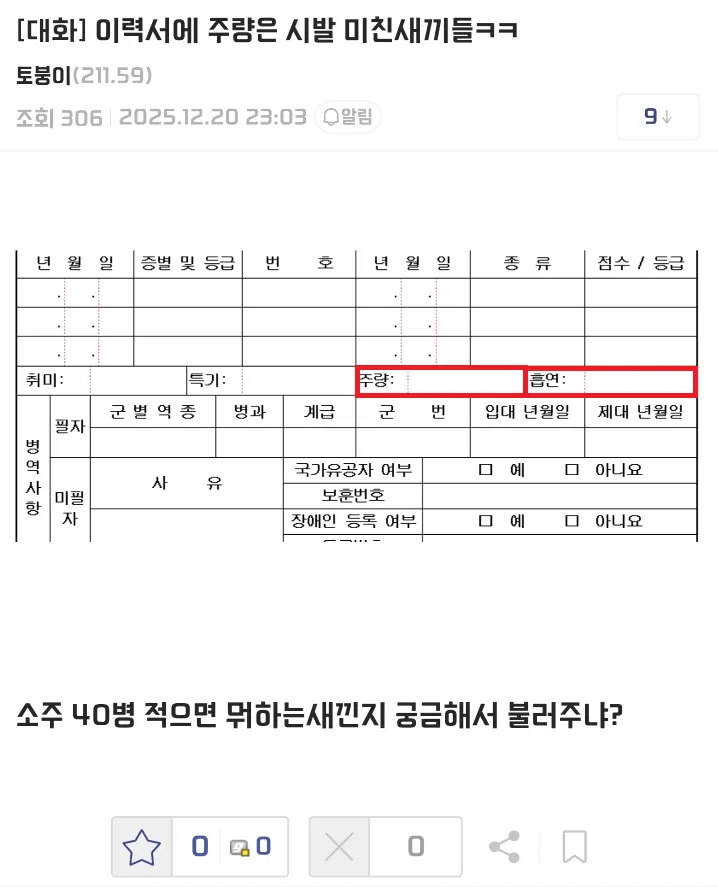 이력서에 주량을 적으라는게 말이 됨?이라는 토목공학 갤러