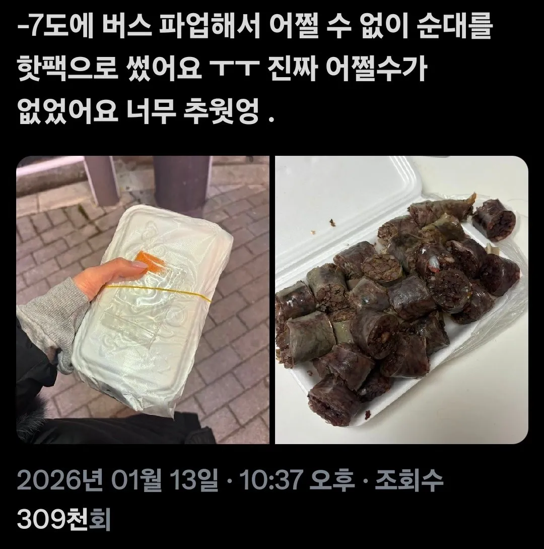 너무 추워서 어쩔 수 없이 순대를 샀어용