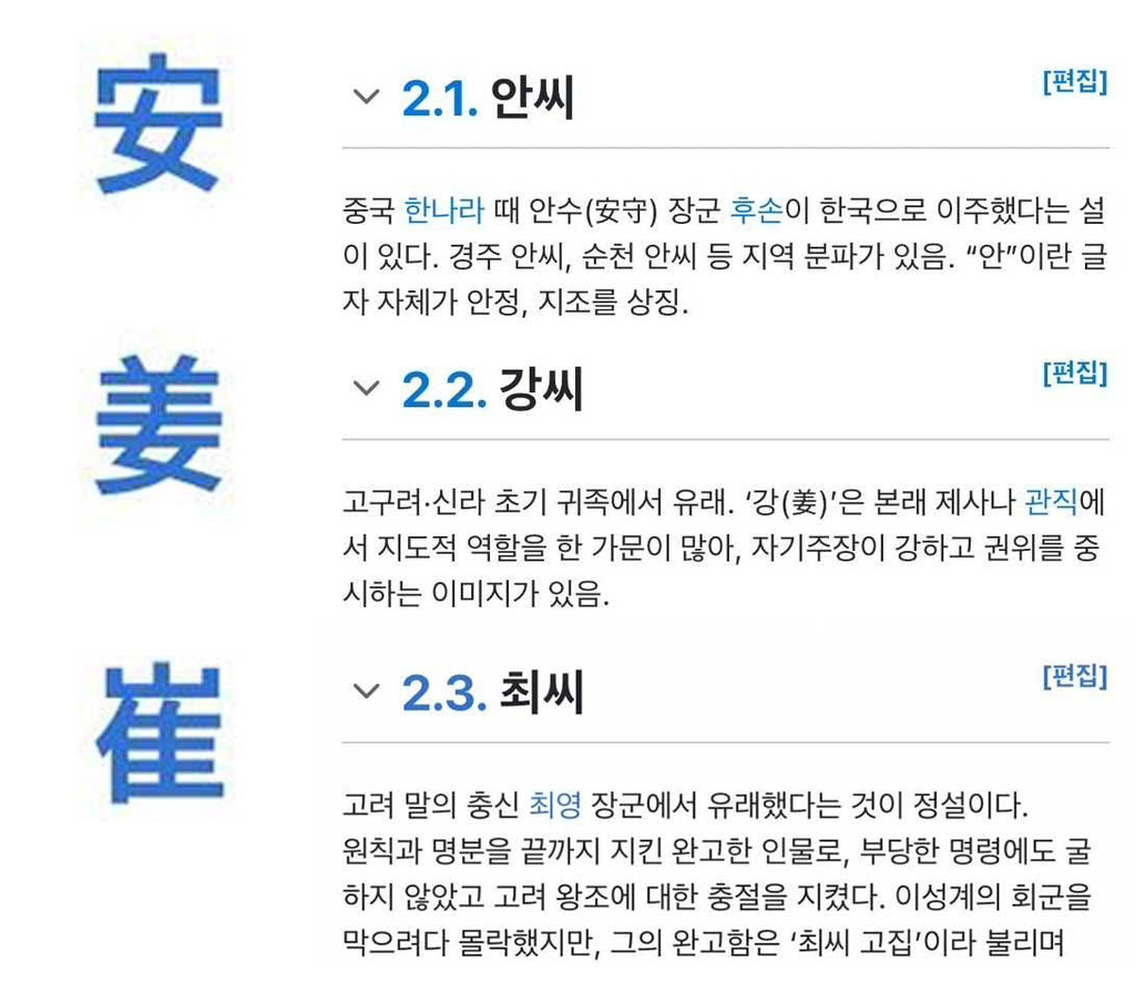 고집이 센거으로 유명한 성씨