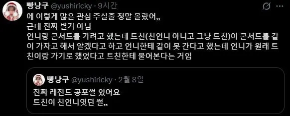 언니에게 콘서트 같이 못 간다고 말했는데