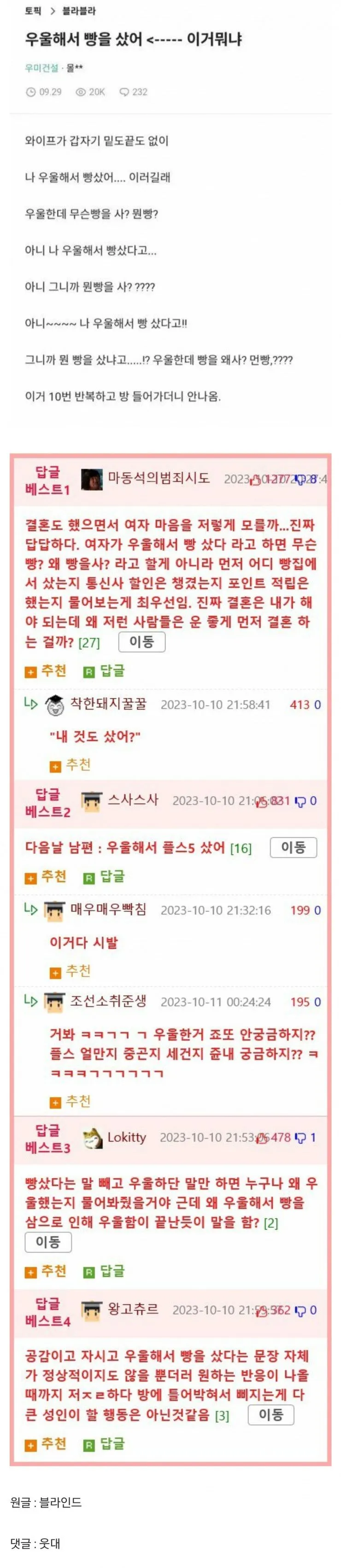 빵을 산 와이프를 이해 못하는 블라인