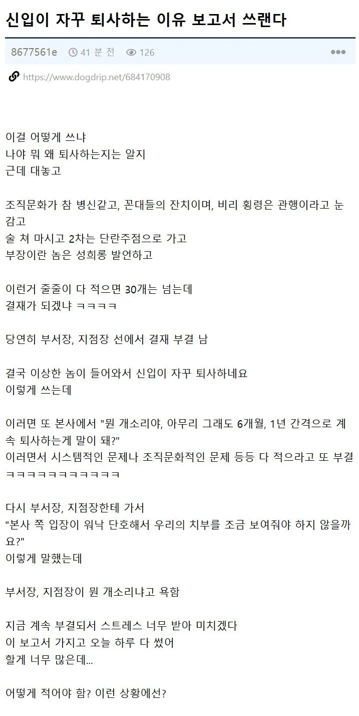 신입이 자꾸 퇴사 하는 이유